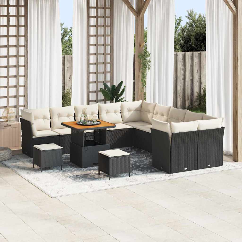 Conjunto de Sofá de Jardim 13 pcs Preto e creme 80 x 80 x 71 cm