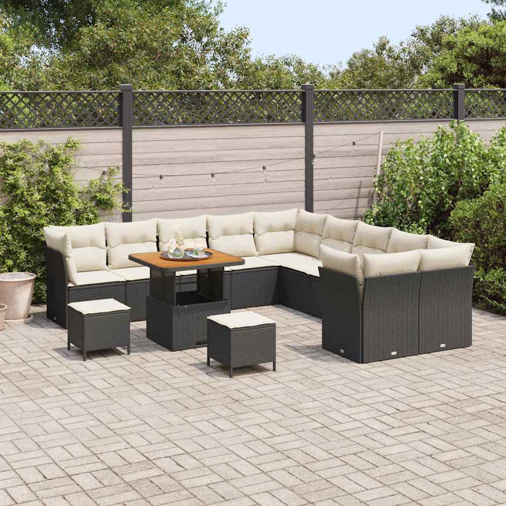 Conjunto de Sofá de Jardim 13 pcs Preto e creme 80 x 80 x 71 cm