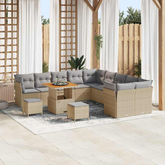 Conjunto de Sofá de Jardim 13 pcs bege e cinzento claro