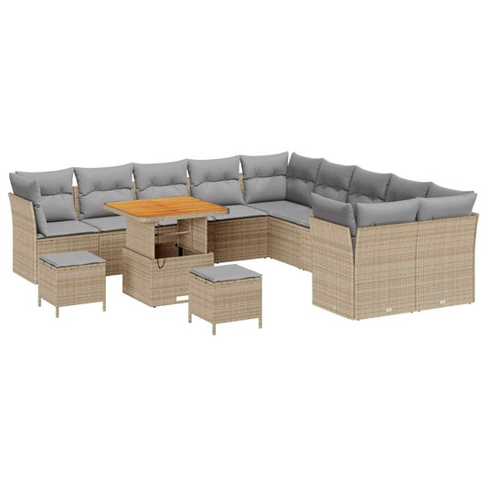 Conjunto de Sofá de Jardim 13 pcs bege e cinzento claro