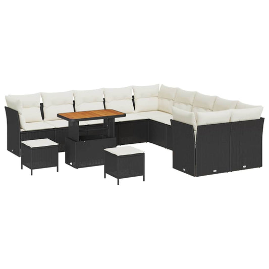 Conjunto de Sofá de Jardim 13 pcs Preto e creme 90 x 55 x 71 cm