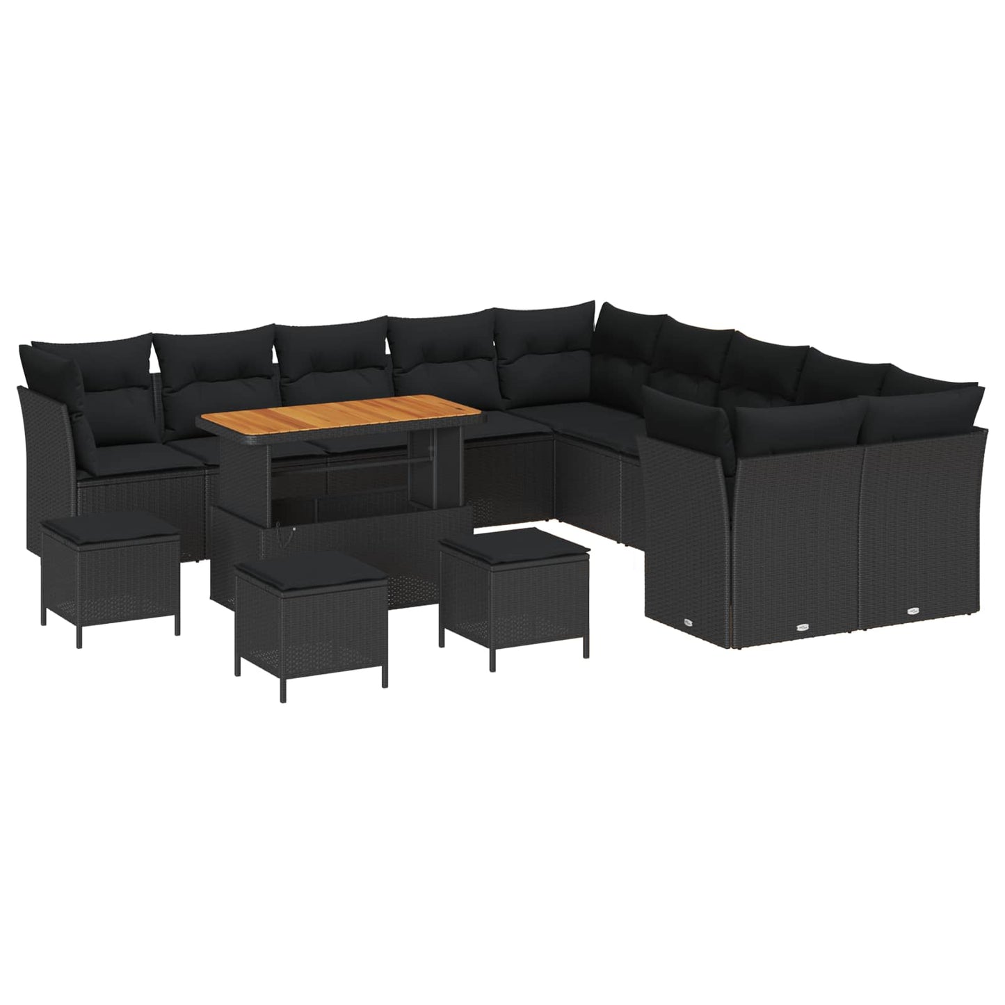 Conjunto de Sofá de Jardim com almofada 14 pcs Preto vime PE