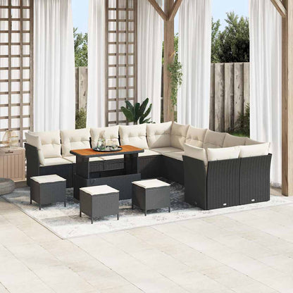 Conjunto de Sofá de Jardim com almofada 14 pcs Preto e creme