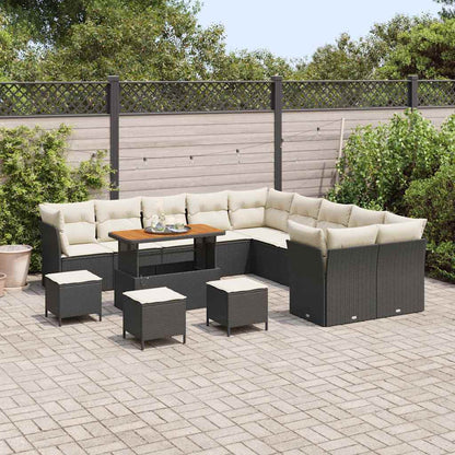 Conjunto de Sofá de Jardim com almofada 14 pcs Preto e creme