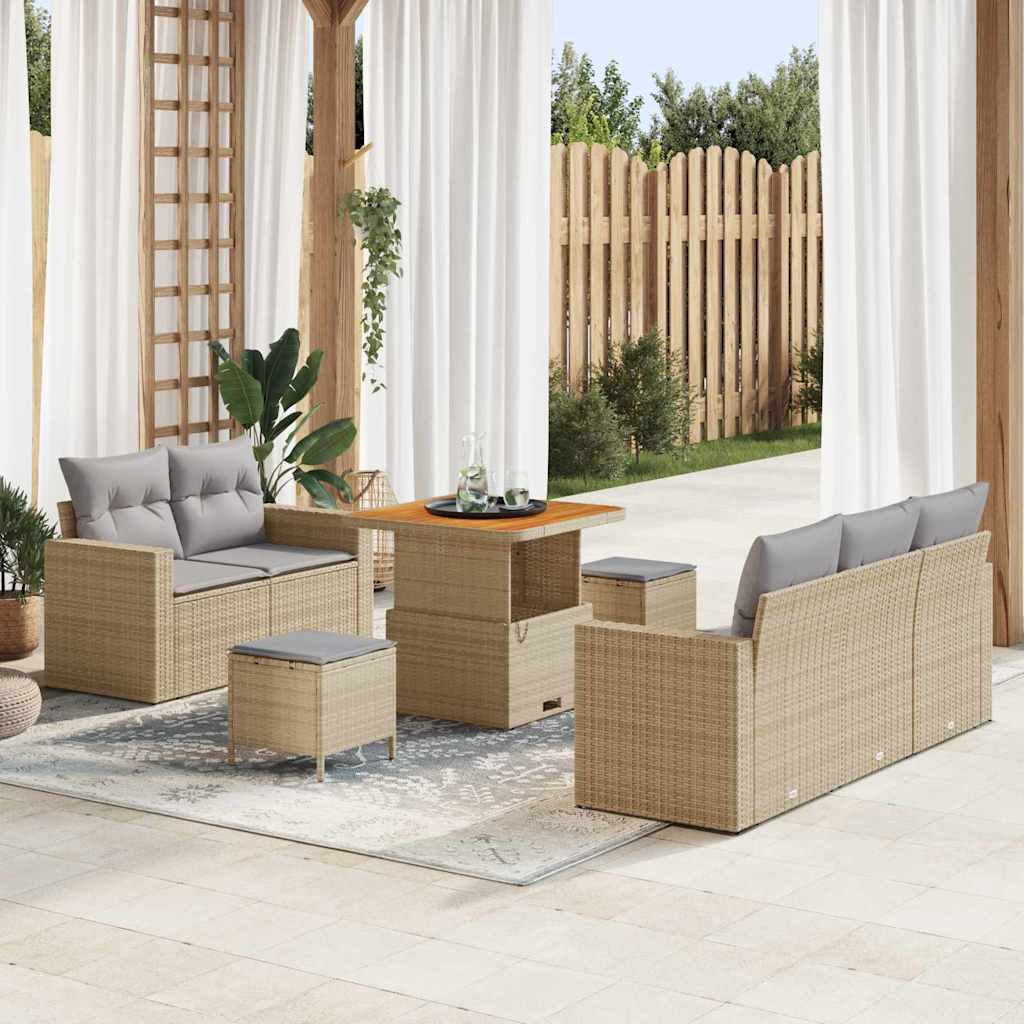 Conjunto de Sofá de Jardim Manual 8 pcs bege e cinzento claro