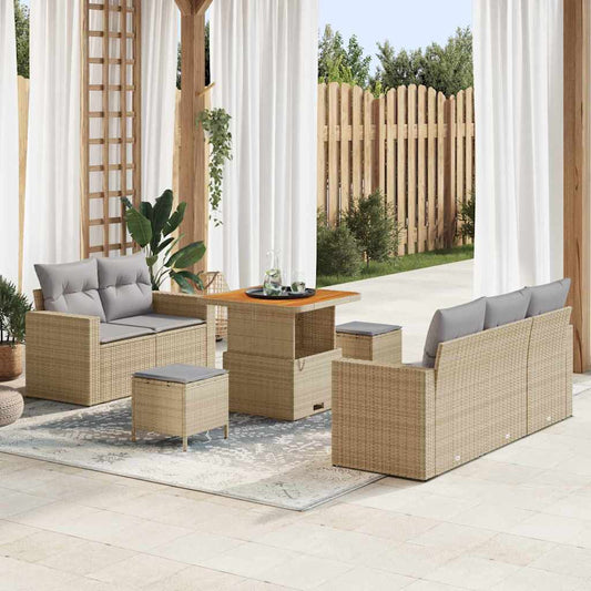 Conjunto de Sofá de Jardim Manual 8 pcs bege e cinzento claro