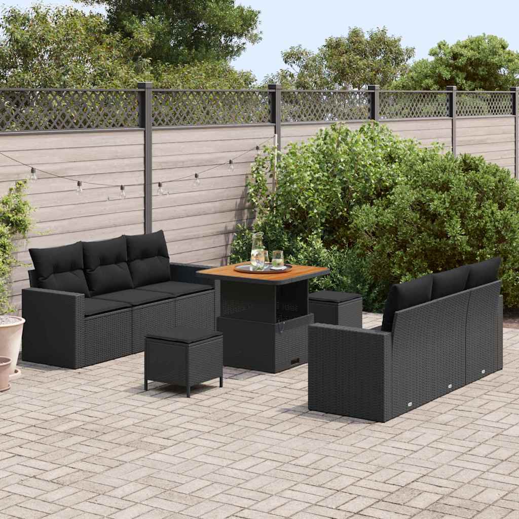 Conjunto de Sofá de Jardim com almofada Manual 9 pcs Preto
