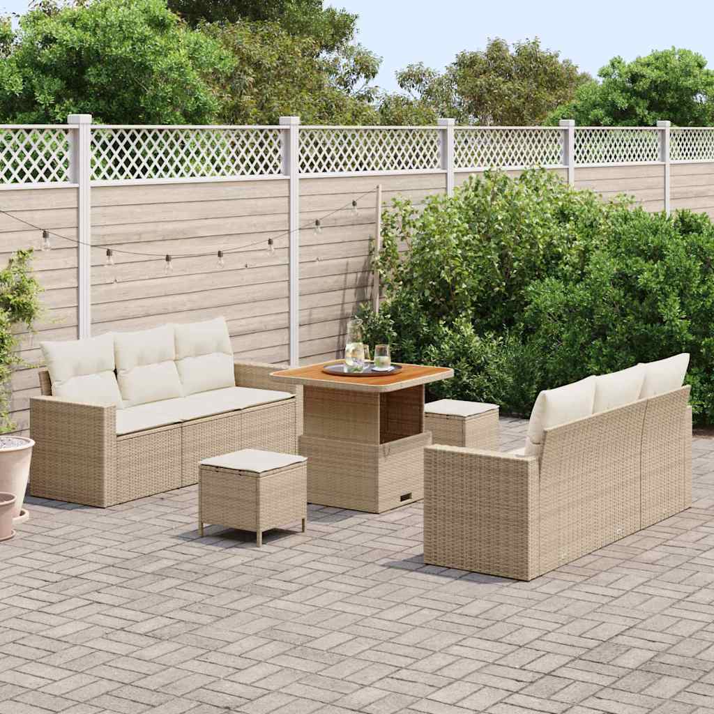 Conjunto de Sofá de Jardim com almofada 9 pcs bege e creme