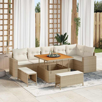 Conjunto de Sofá de Jardim 9 pcs bege e creme 100 x 100 x 71 cm