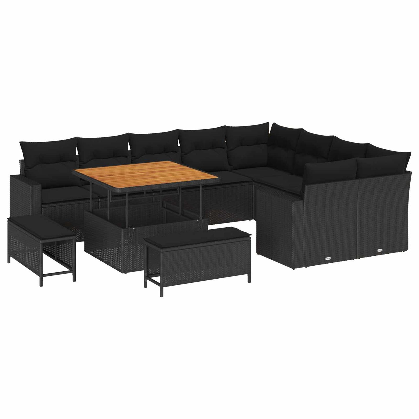 Conjunto de Sofá de Jardim com almofada 13 pcs Preto vime PE