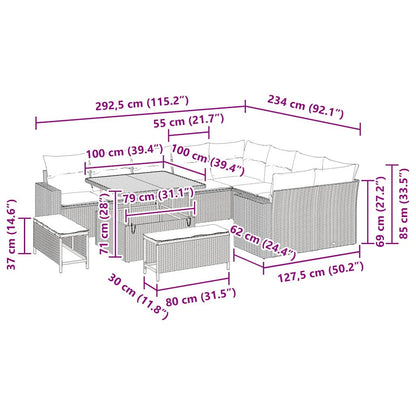 Conjunto de Sofá de Jardim com almofada 13 pcs Preto vime PE
