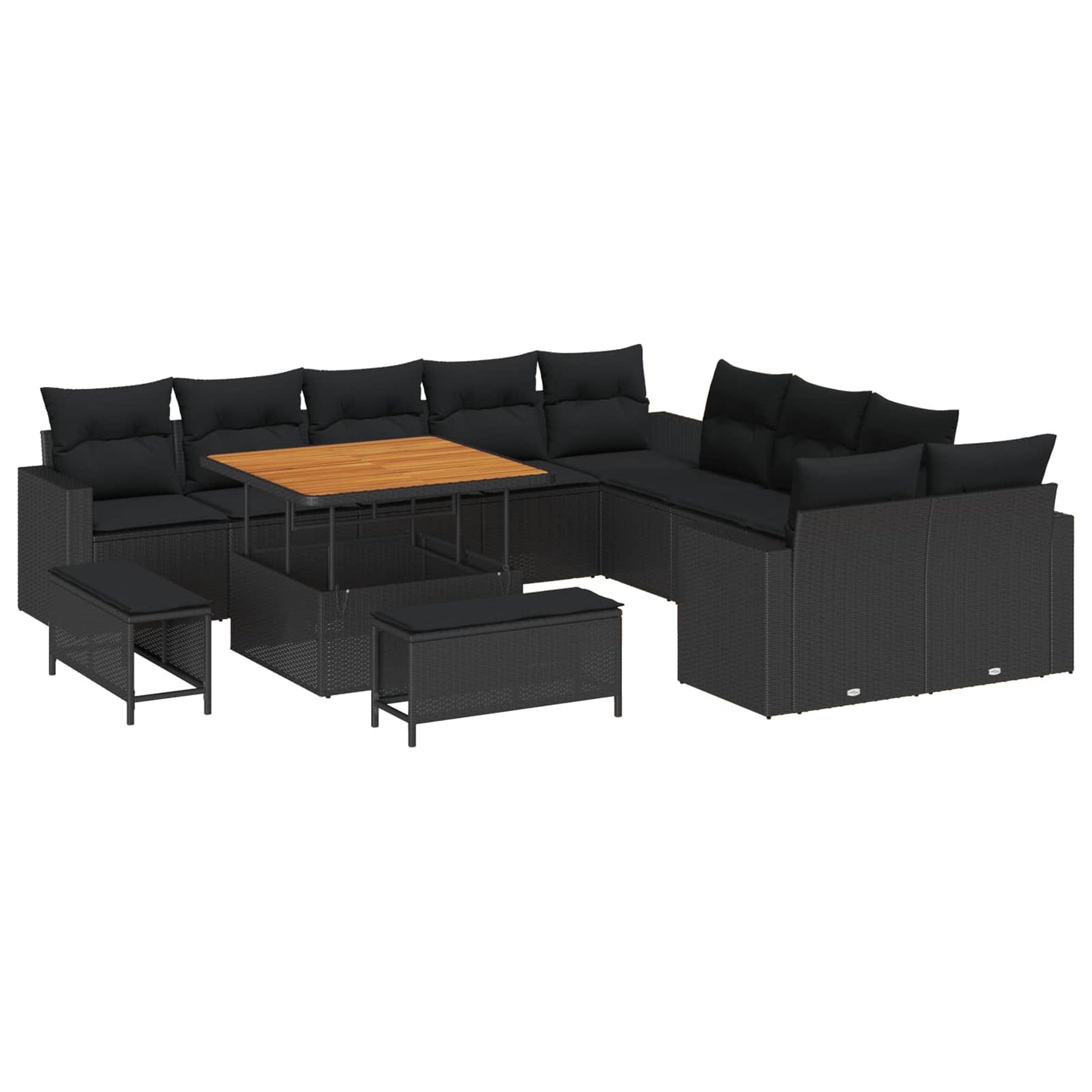 Conjunto de Sofá de Jardim com almofada 13 pcs Preto