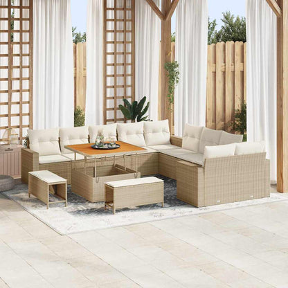 Conjunto de Sofá de Jardim com almofada 13 pcs bege e creme