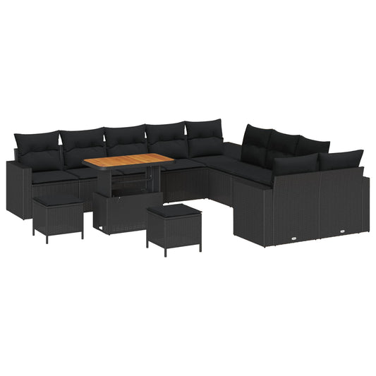 Conjunto de Sofá de Jardim com almofada 17 pcs Preto vime PE