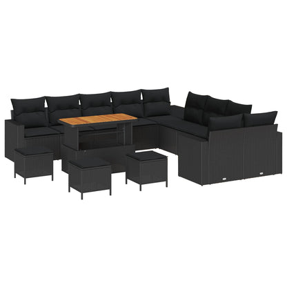 Conjunto de Sofá de Jardim com almofada 18 pcs Preto vime PE