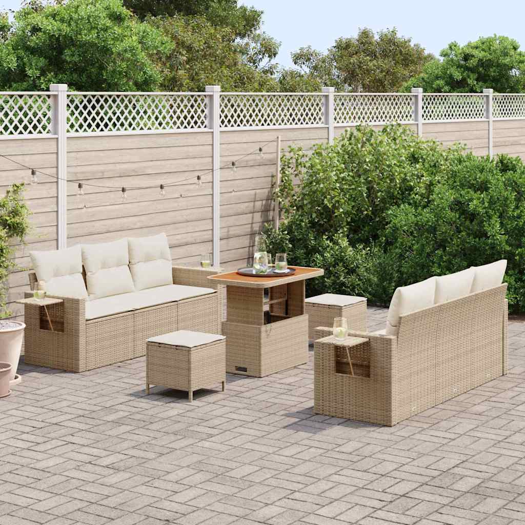 Conjunto de Sofá de Jardim com almofada 9 pcs bege e creme