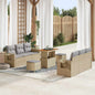 Conjunto de Sofá de Jardim Manual 9 pcs bege e cinzento claro