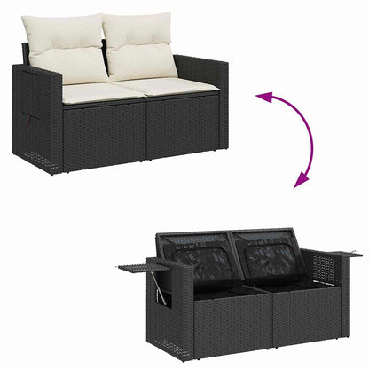 Conjunto de Sofá de Jardim com almofada 10 pcs Preto e creme