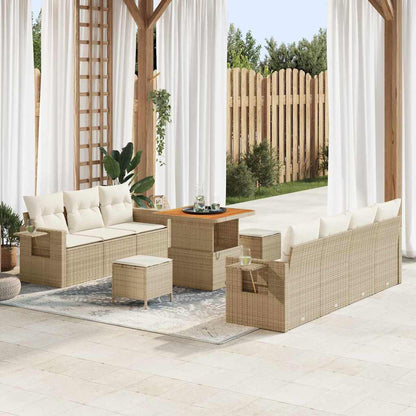Conjunto de Sofá de Jardim com almofada 10 pcs bege e creme