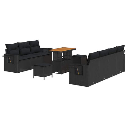 Conjunto de Sofá de Jardim com almofada 10 pcs Preto