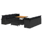 Conjunto de Sofá de Jardim com almofada 11 pcs Preto vime PE