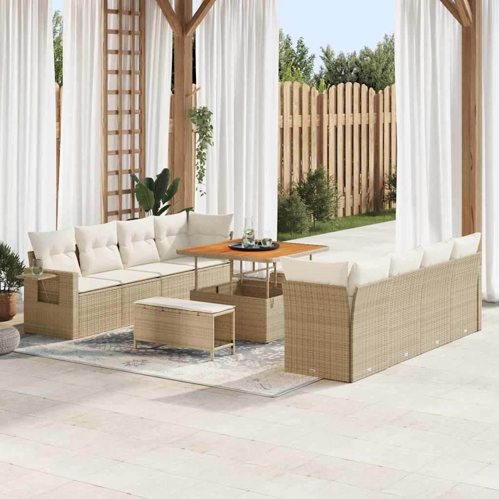 Conjunto de Sofá de Jardim com almofada 11 pcs bege e creme