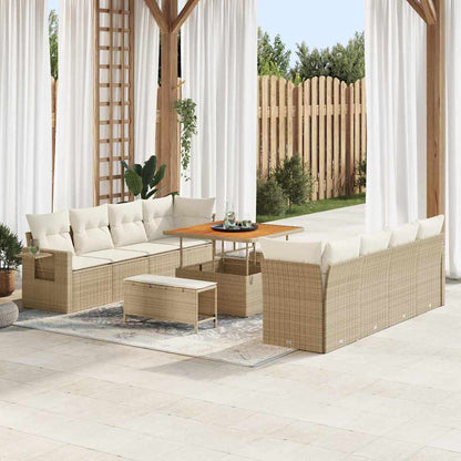 Conjunto de Sofá de Jardim com almofada 11 pcs bege e creme