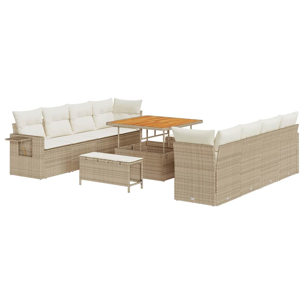 Conjunto de Sofá de Jardim com almofada 11 pcs bege e creme