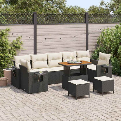 Conjunto de Sofá de Jardim 13 pcs Preto e Creme vime PE
