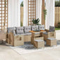 Conjunto de Sofá de Jardim Manual 10 pcs bege e cinzento claro
