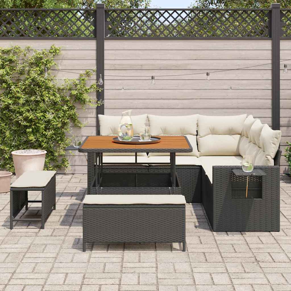 Conjunto de Sofá de Jardim com almofada 8 pcs Preto e creme