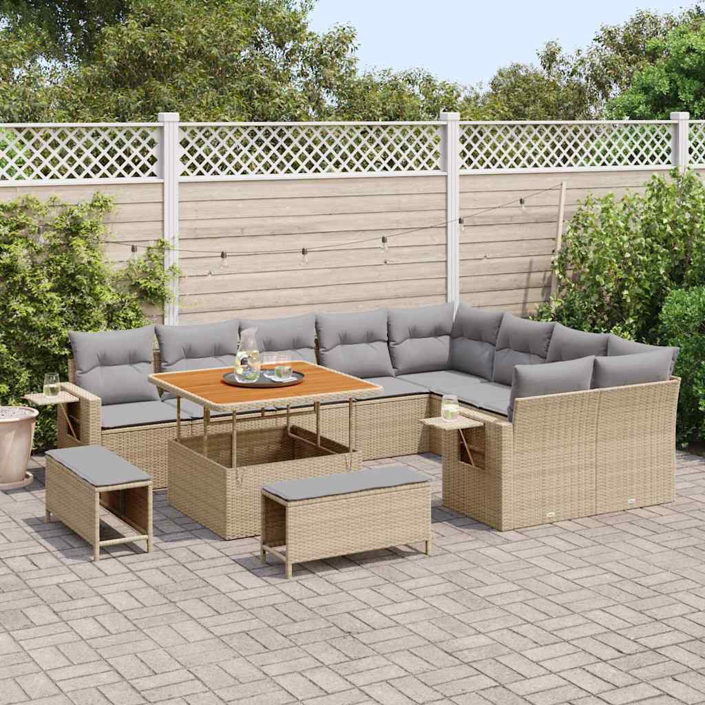 Conjunto de Sofá de Jardim Manual 12 pcs bege e cinzento claro