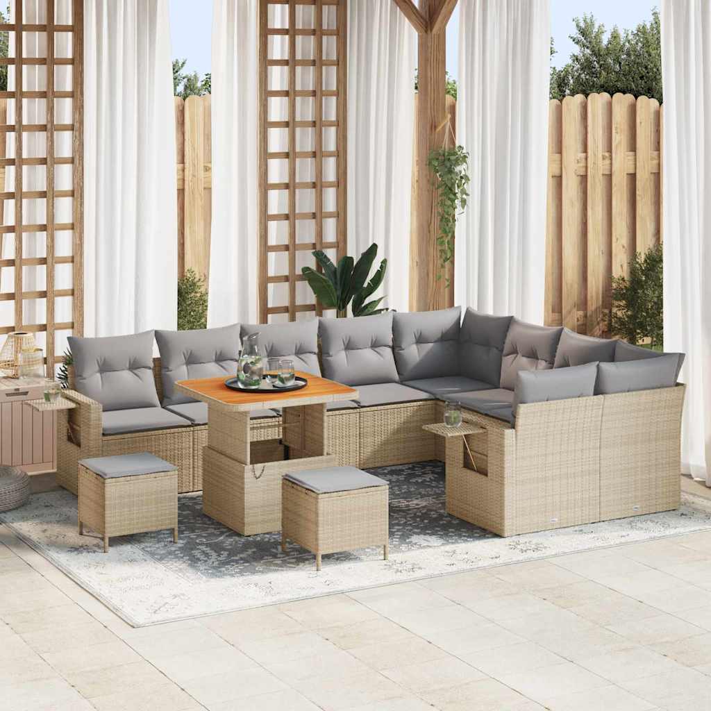 Conjunto de Sofá de Jardim 12 pcs bege e cinzento claro