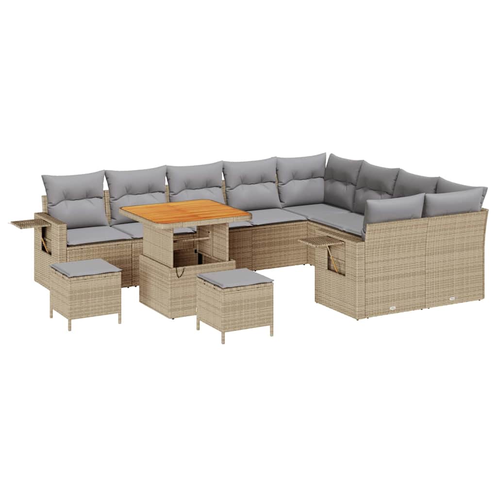 Conjunto de Sofá de Jardim 12 pcs bege e cinzento claro