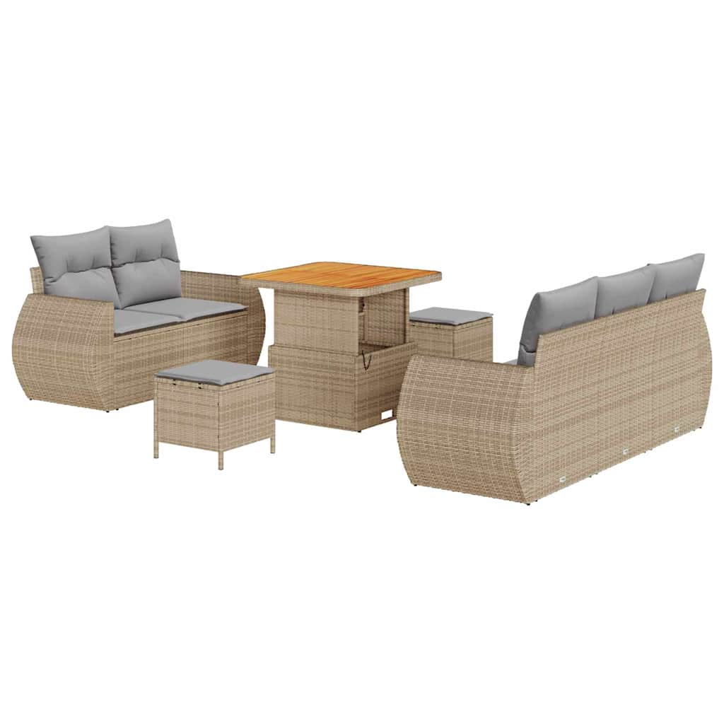 Conjunto de Sofá de Jardim Manual 8 pcs bege e cinzento claro