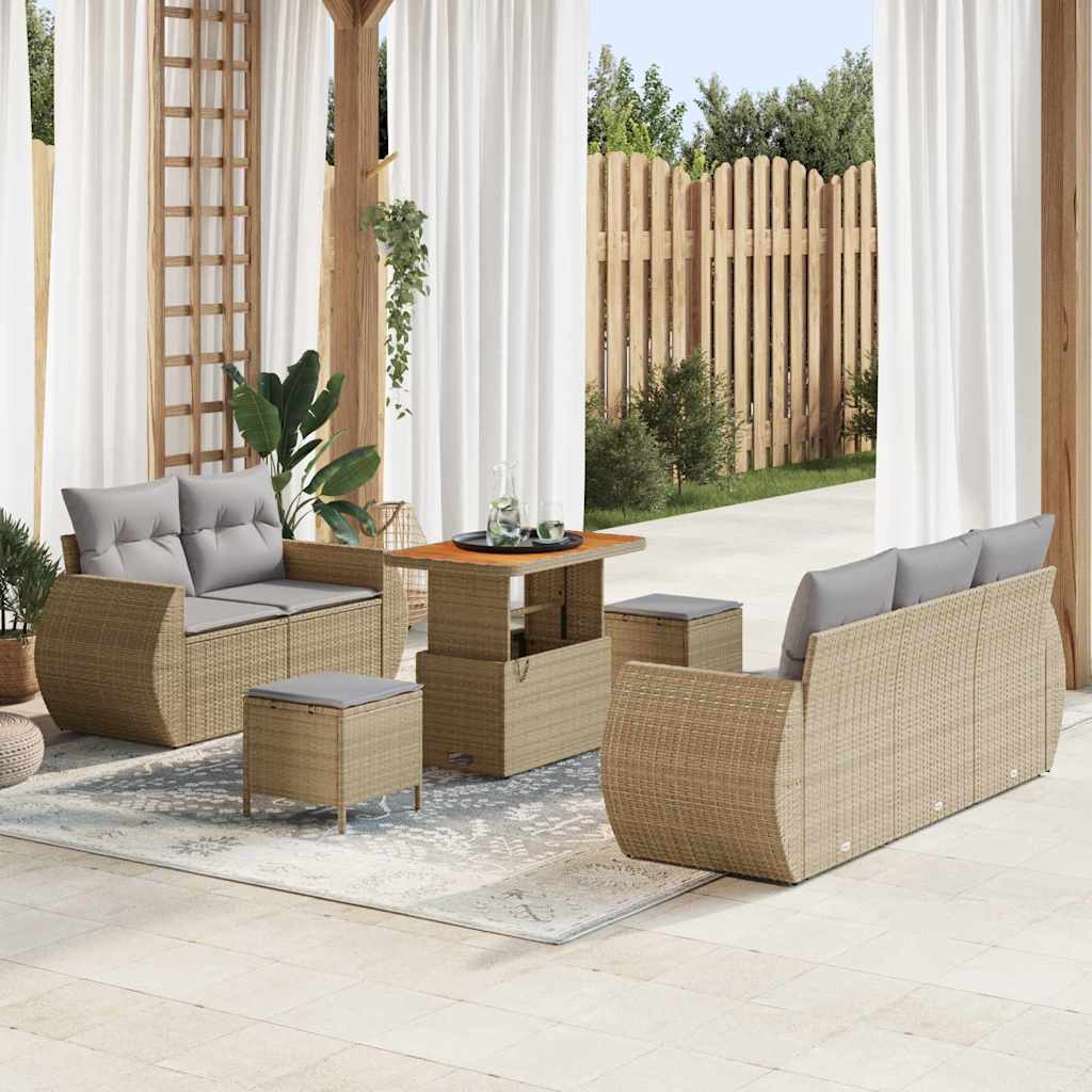 Conjunto de Sofá de Jardim Manual 8 pcs bege e cinzento claro