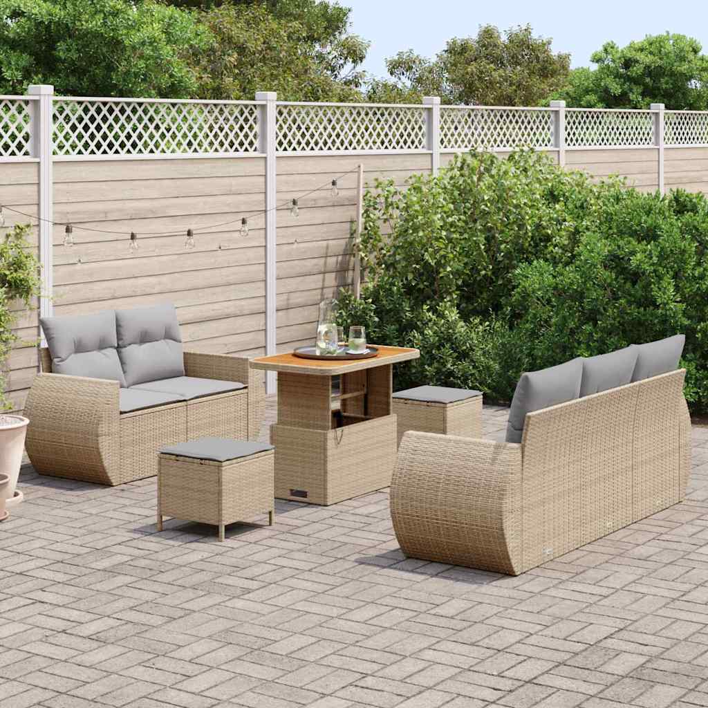 Conjunto de Sofá de Jardim Manual 8 pcs bege e cinzento claro