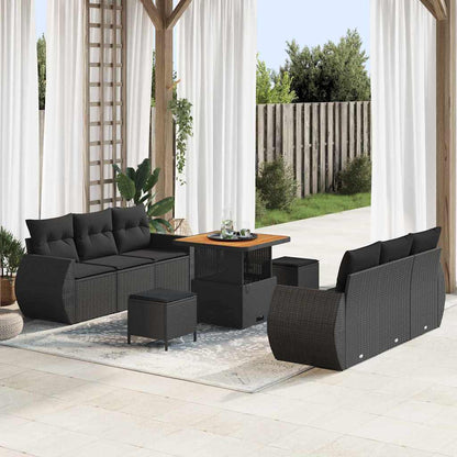 Conjunto de Sofá de Jardim com almofada Manual 9 pcs Preto