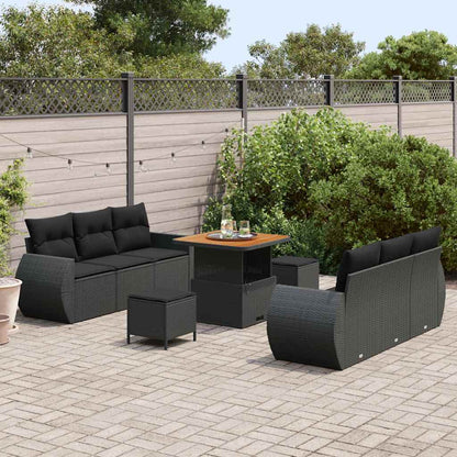 Conjunto de Sofá de Jardim com almofada Manual 9 pcs Preto