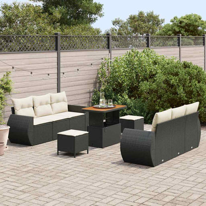 Conjunto de Sofá de Jardim com almofada 9 pcs Preto e creme