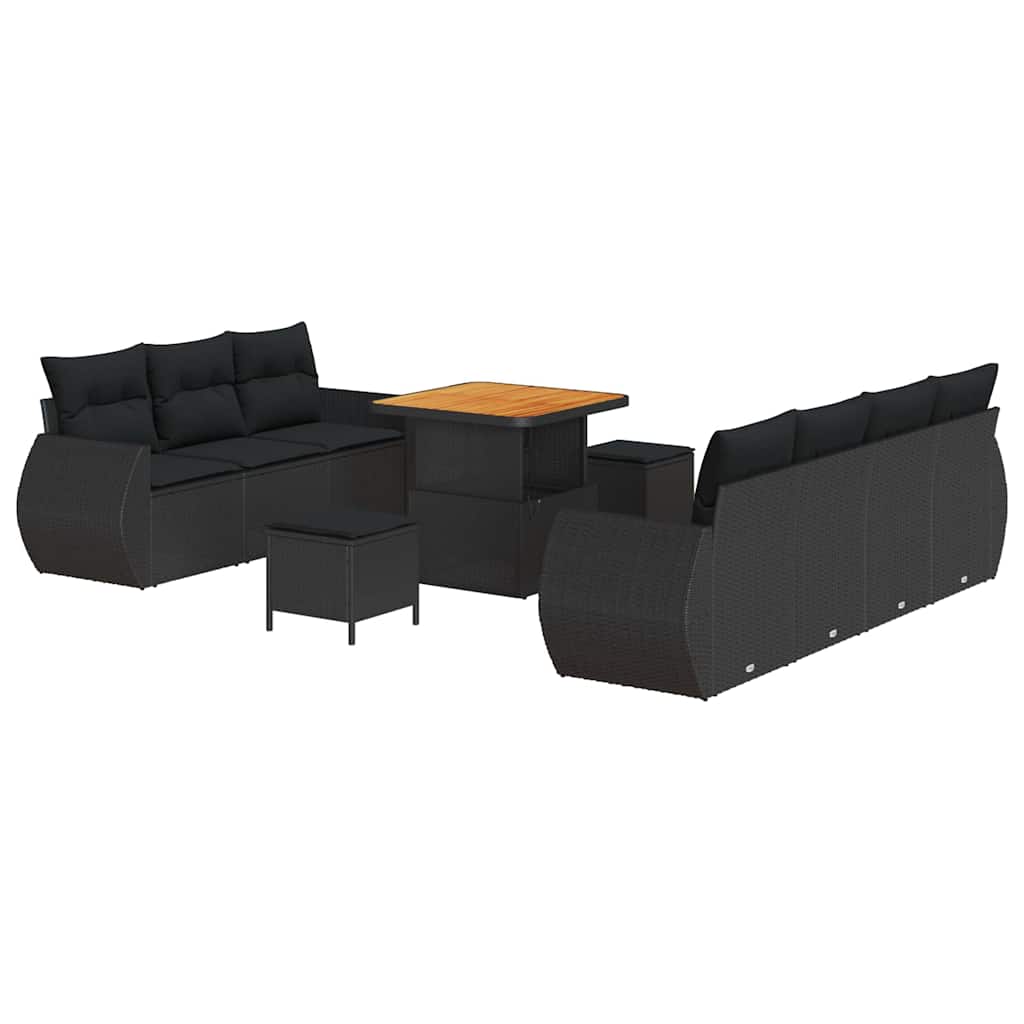 Conjunto de Sofá de Jardim com almofada Manual 10 pcs Preto