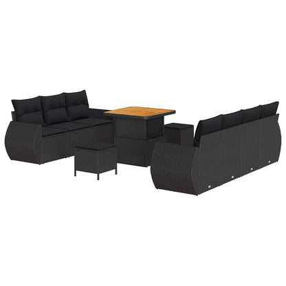 Conjunto de Sofá de Jardim com almofada Manual 10 pcs Preto