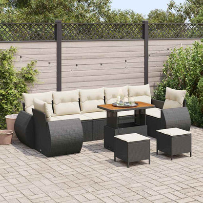 Conjunto de Sofá de Jardim com almofada 10 pcs Preto e creme