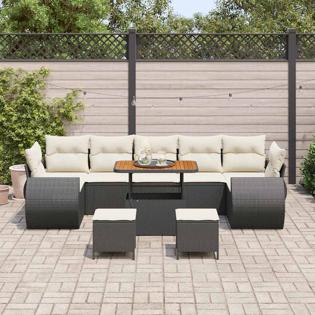 Conjunto de Sofá de Jardim com almofada 10 pcs Preto e creme