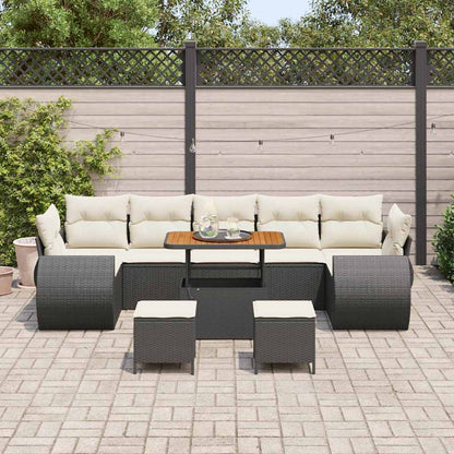Conjunto de Sofá de Jardim com almofada 10 pcs Preto e creme