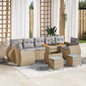Conjunto de Sofá de Jardim Manual 10 pcs bege e cinzento claro