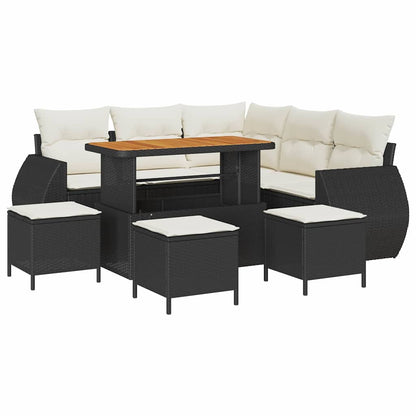Conjunto de Sofá de Jardim com almofada 9 pcs Preto e creme