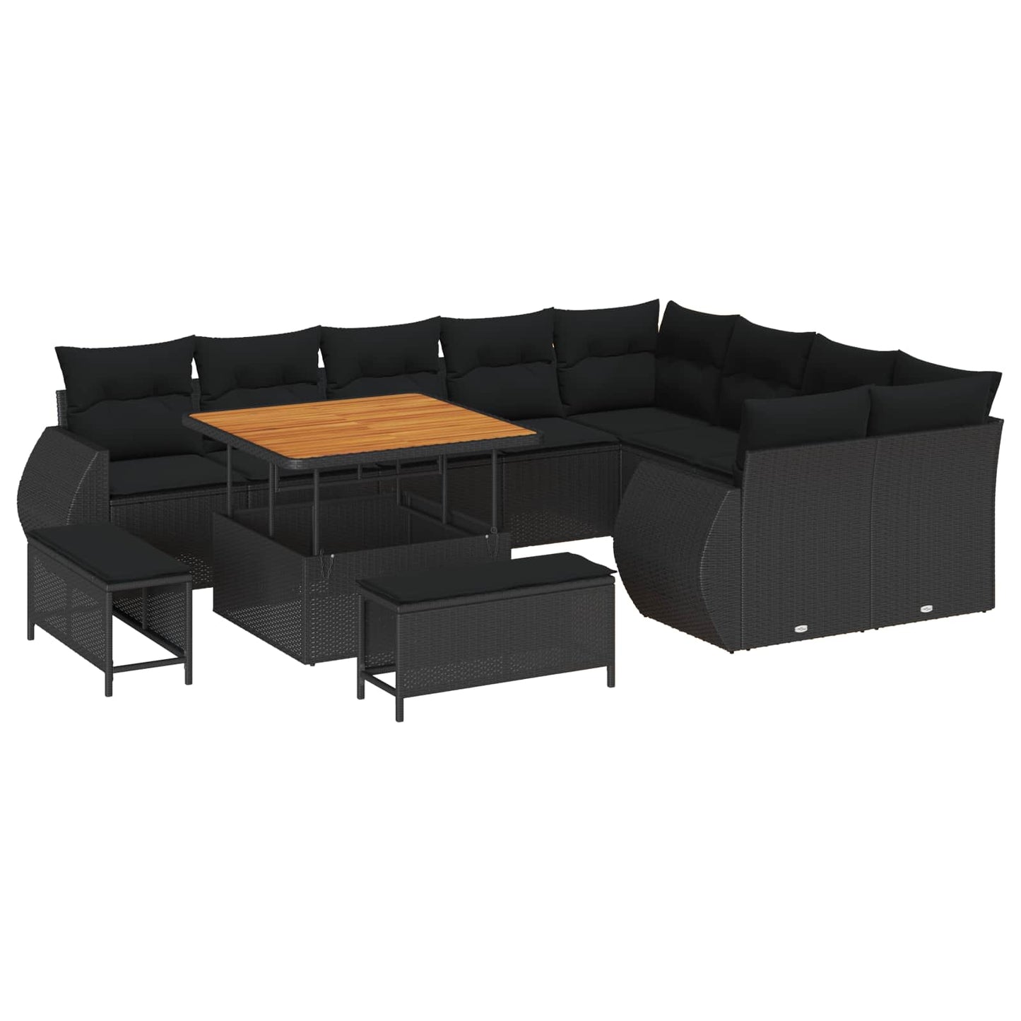 Conjunto de Sofá de Jardim com almofada 12 pcs Preto