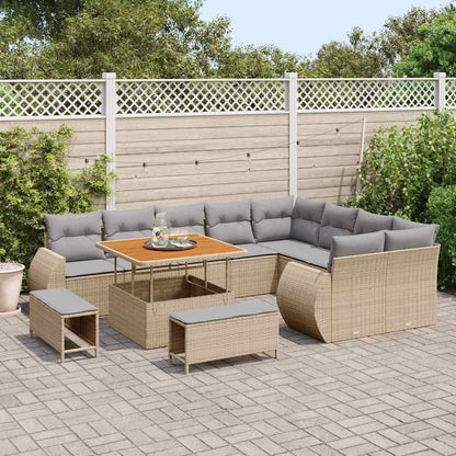 Conjunto de Sofá de Jardim Manual 12 pcs bege e cinzento claro