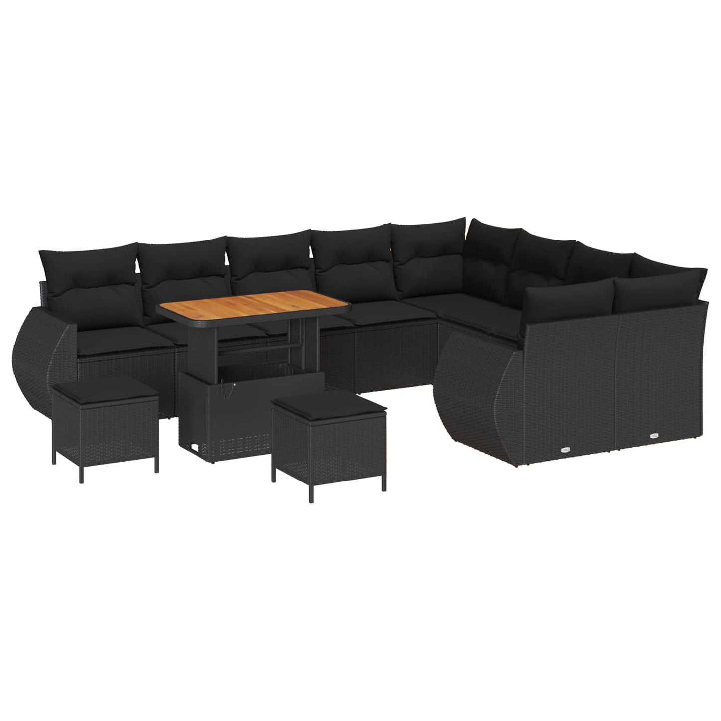 Conjunto de Sofá de Jardim com almofada 12 pcs Preto